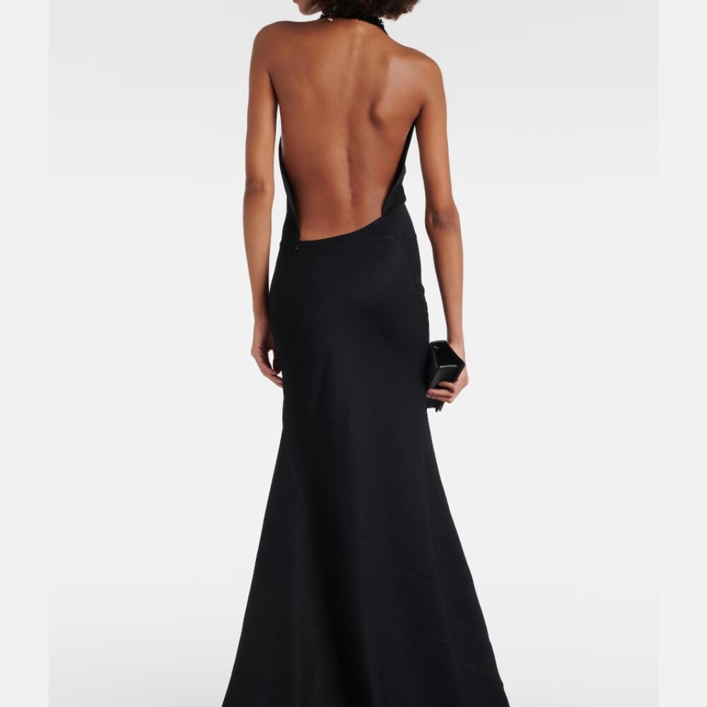 MATICEVSKI - Black asymmetric bead-embellished twill halterneck gown - NWT